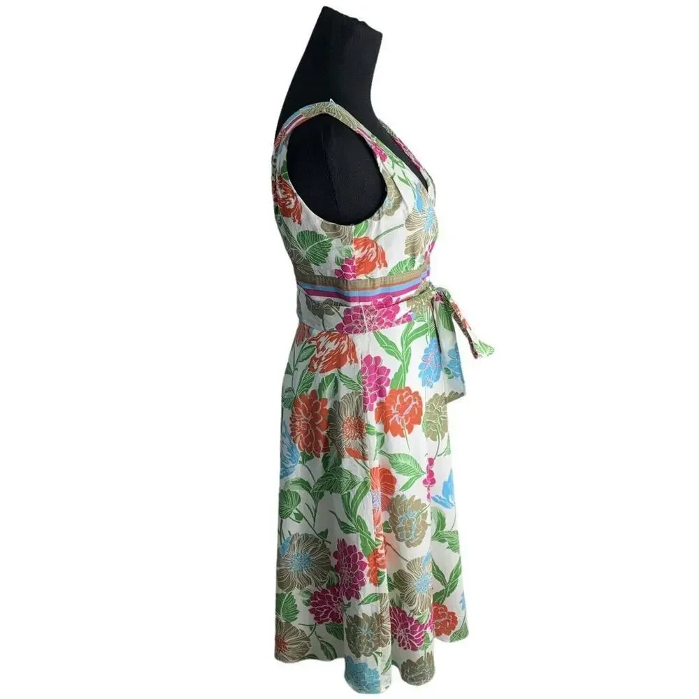 Donna Morgan Raffia Floral V Neck Cotton Sun Dress Womens Size 4 NWT $119 - Picture 4 of 14